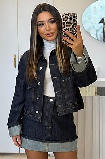 SUPER WHOLESALE | Folded Denim Jacket and Skirt Set