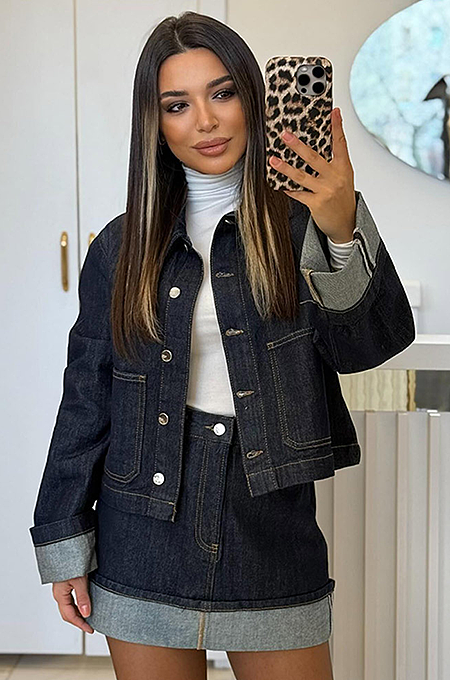 SUPER WHOLESALE | Folded Denim Jacket and Skirt Set