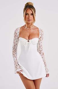 SUPER WHOLESALE | Lace Patchwork Square Neck Dress