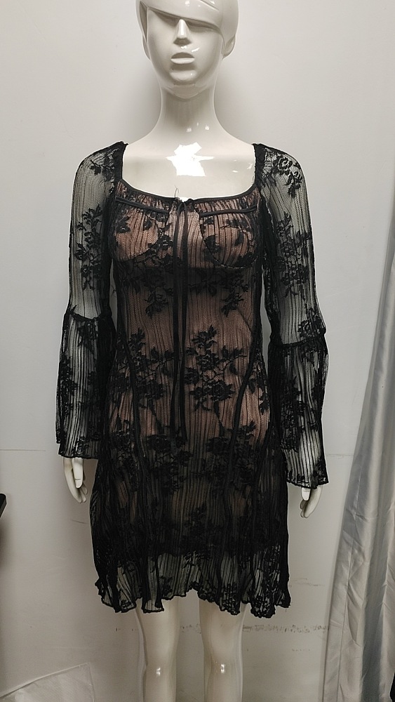 SUPER WHOLESALE | Lace Patchwork Square Neck Dress