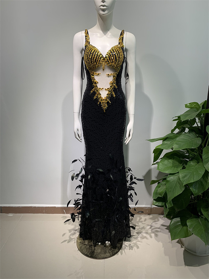 SUPER WHOLESALE | Rhinestone Feather Gown