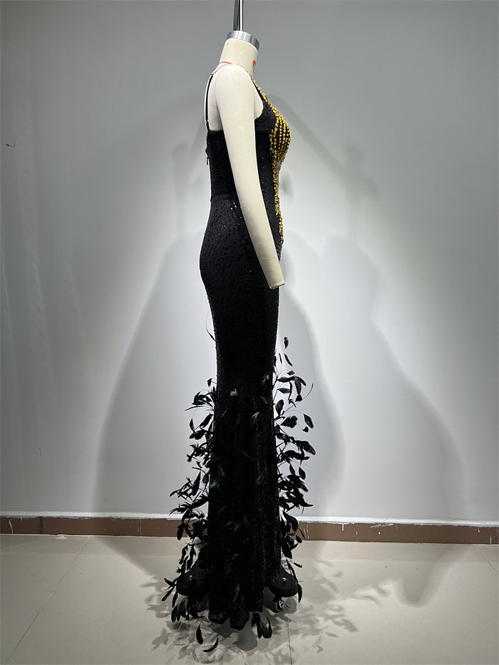 SUPER WHOLESALE | Rhinestone Feather Gown
