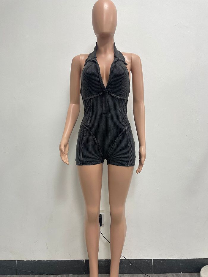 SUPER WHOLESALE | Halter Washed Romper