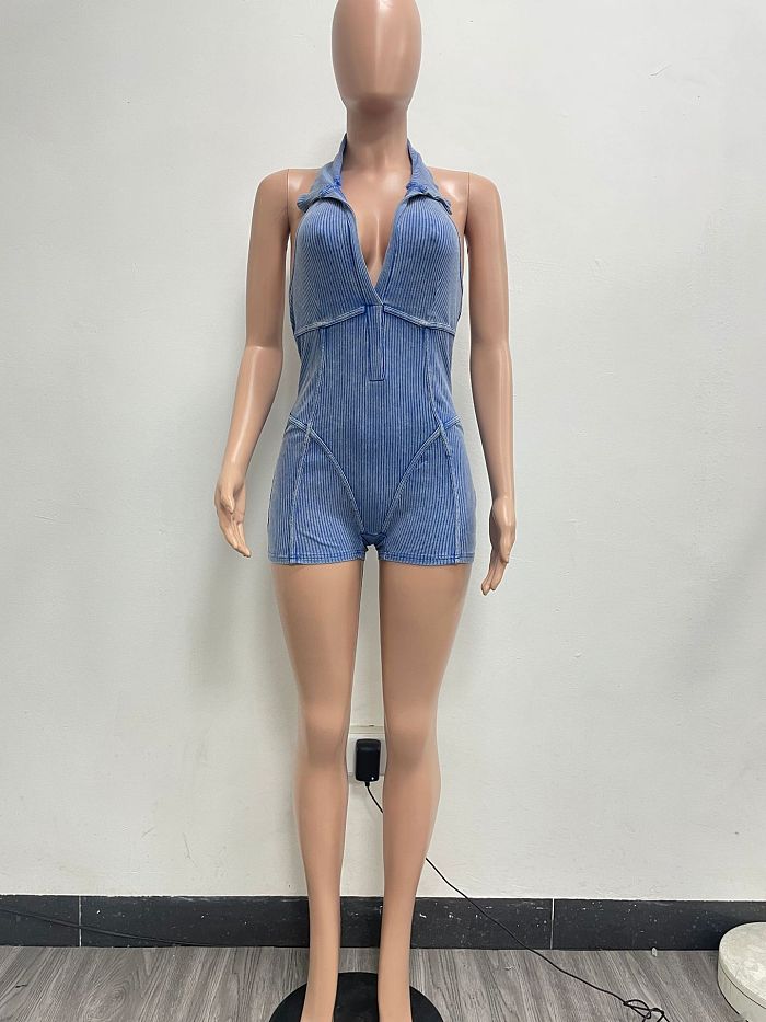 SUPER WHOLESALE | Halter Washed Romper