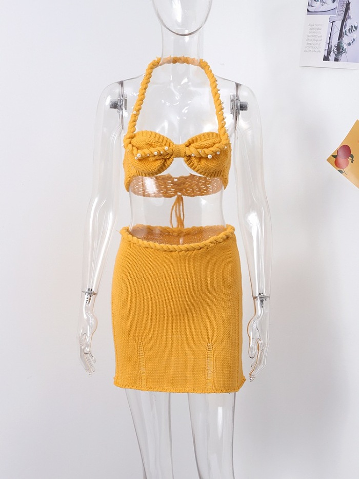 SUPER WHOLESALE | Pearl Halter Skirt Set