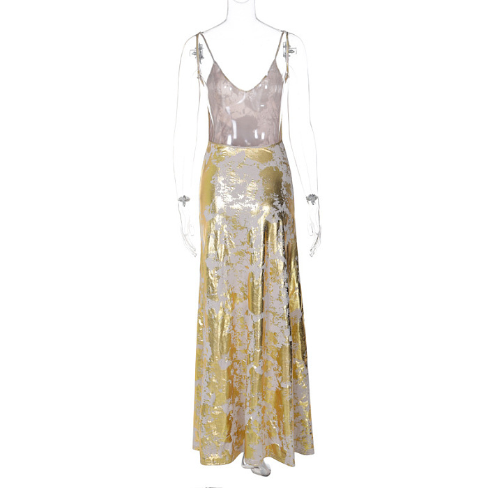 SUPER WHOLESALE | Remiel Backless Meatllic Maxi Dress