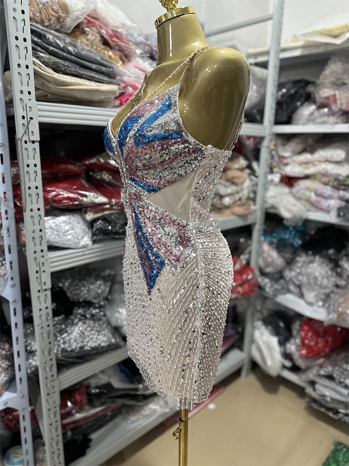 SUPER WHOLESALE | Spaghetti Butterfly Sequin Mini Dress
