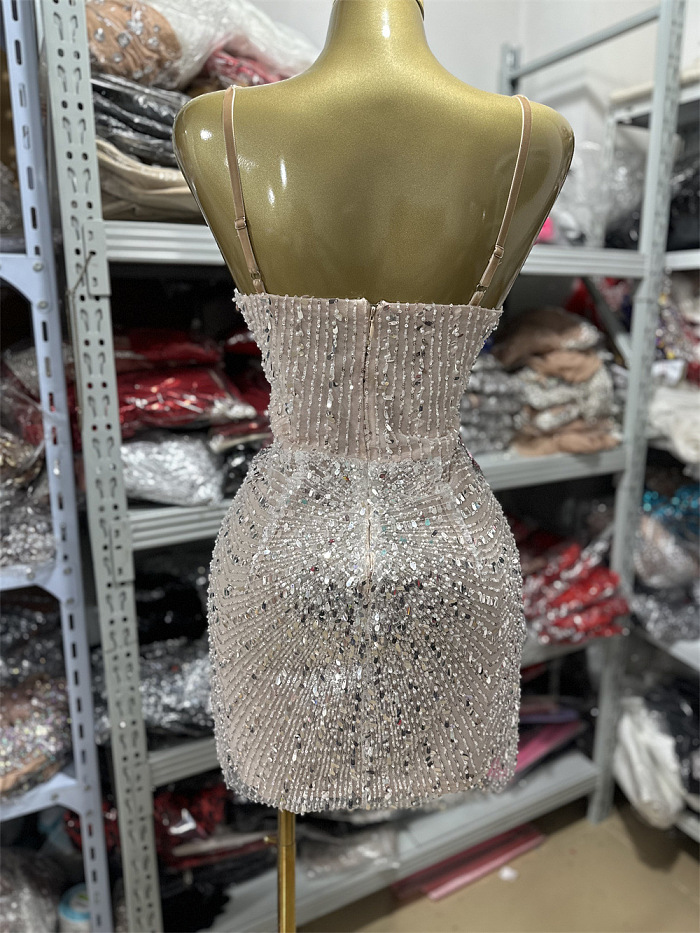 SUPER WHOLESALE | Spaghetti Butterfly Sequin Mini Dress