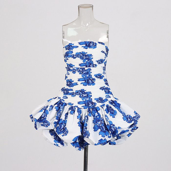 SUPER WHOLESALE | Printed Strapless Puffy Dress