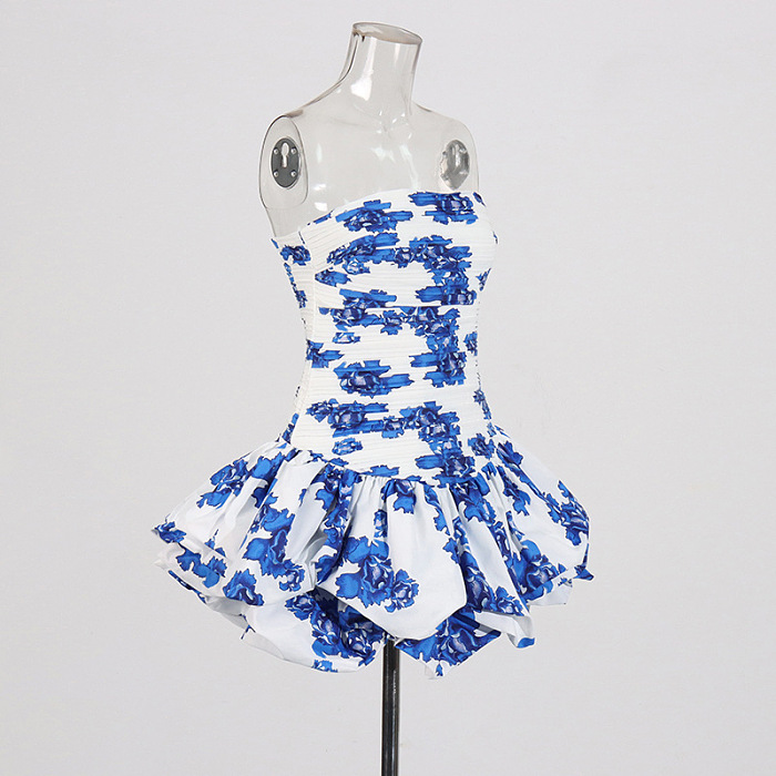 SUPER WHOLESALE | Printed Strapless Puffy Dress