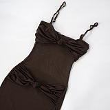 SUPER WHOLESALE | Twist Spaghetti Dress in Brown