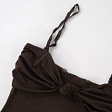 SUPER WHOLESALE | Twist Spaghetti Dress in Brown