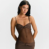 SUPER WHOLESALE | Twist Spaghetti Dress in Brown