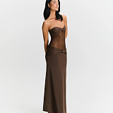 SUPER WHOLESALE | Twist Spaghetti Dress in Brown