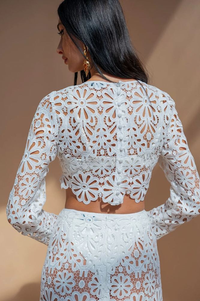 SUPER WHOLESALE |  Hollow-out Skirt Dress in White