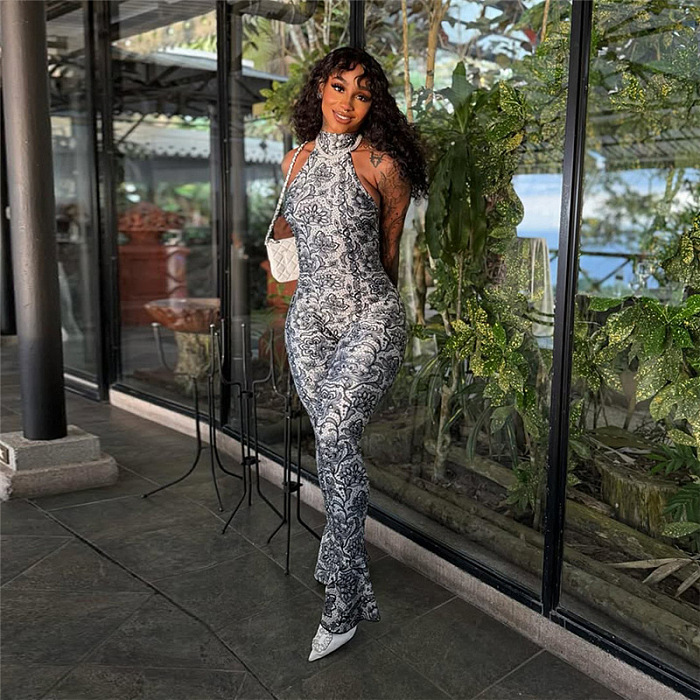 SUPER WHOLESALE |  Printed Open-back Jumpsuit