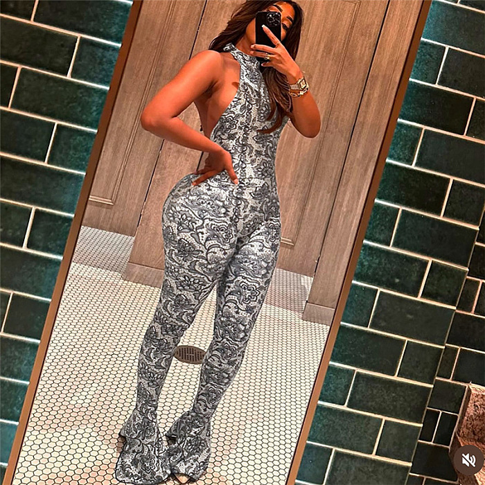 SUPER WHOLESALE |  Printed Open-back Jumpsuit