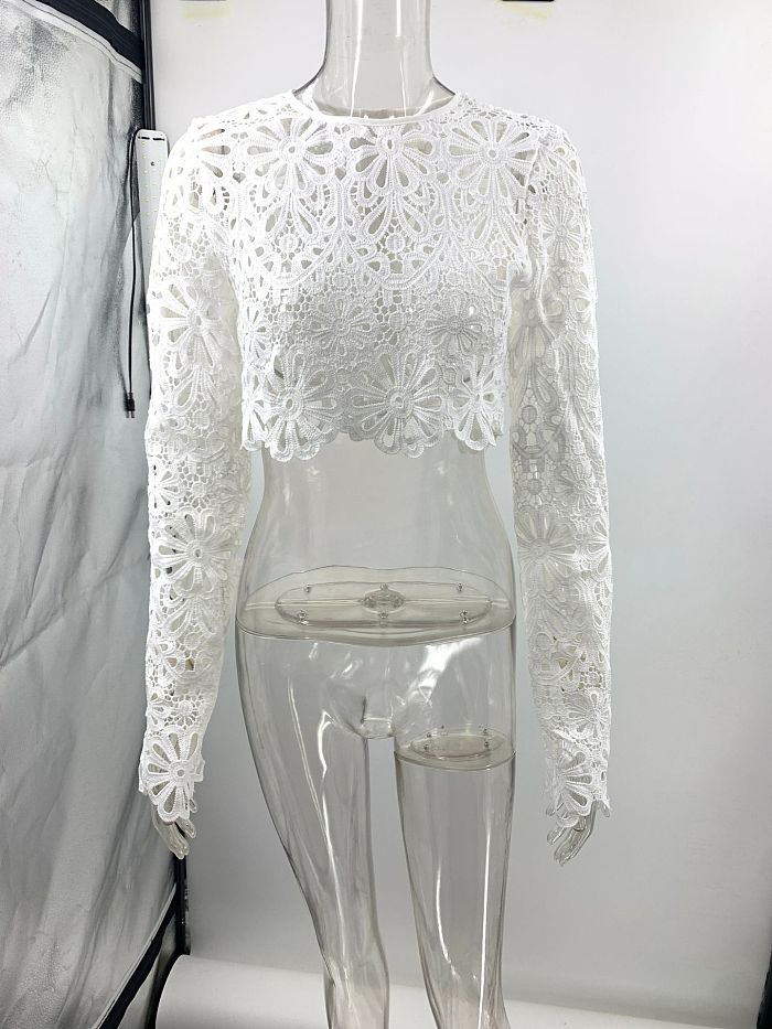 SUPER WHOLESALE |  Hollow-out Skirt Dress in White