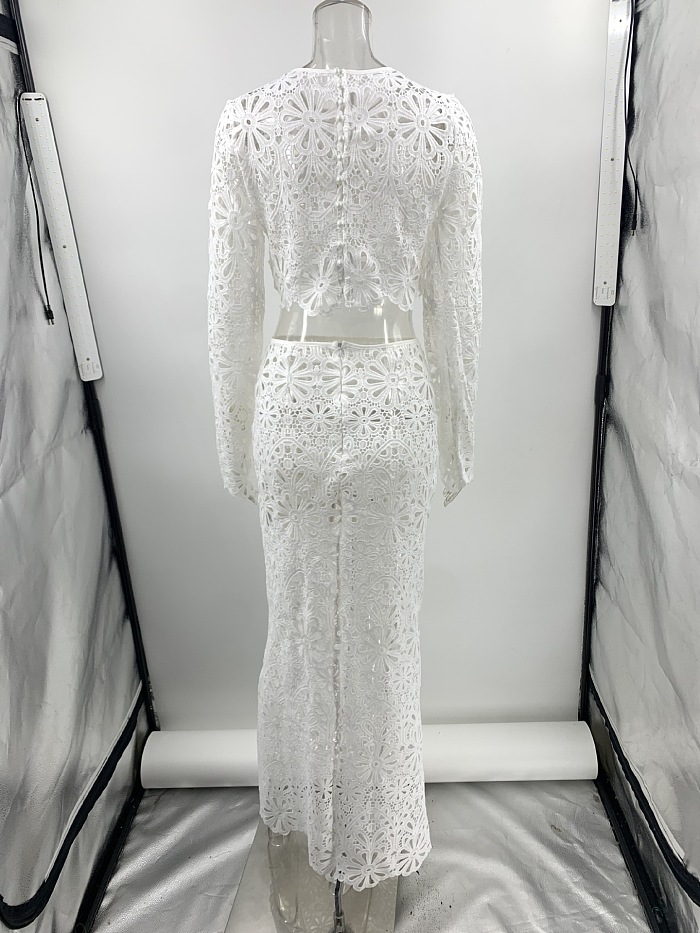 SUPER WHOLESALE |  Hollow-out Skirt Dress in White