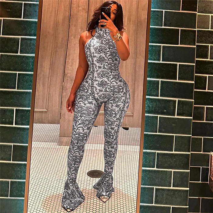 SUPER WHOLESALE |  Printed Open-back Jumpsuit