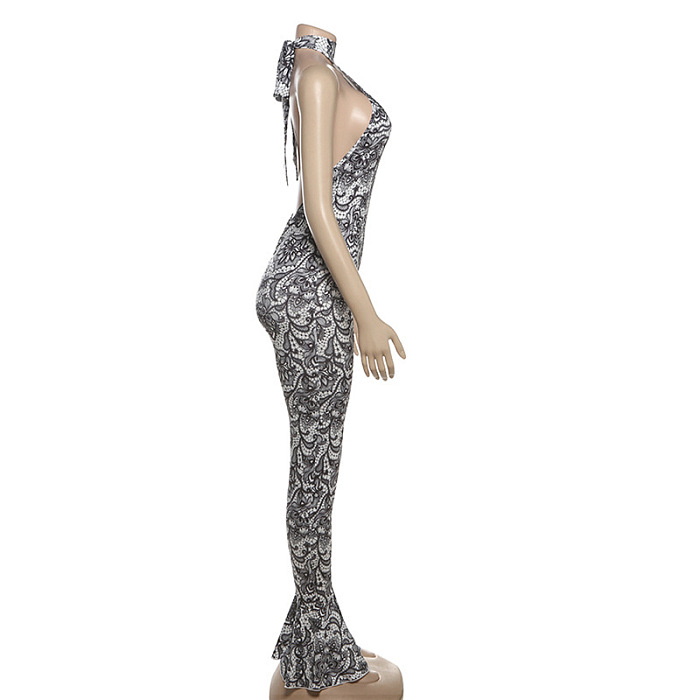 SUPER WHOLESALE |  Printed Open-back Jumpsuit