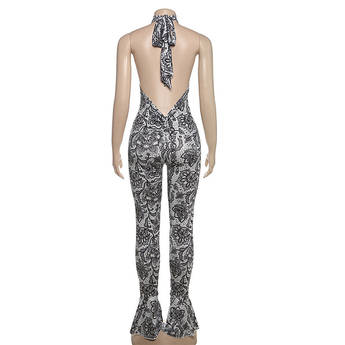 SUPER WHOLESALE |  Printed Open-back Jumpsuit