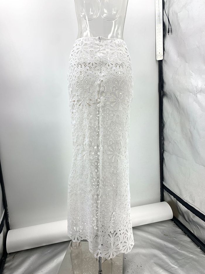 SUPER WHOLESALE |  Hollow-out Skirt Dress in White