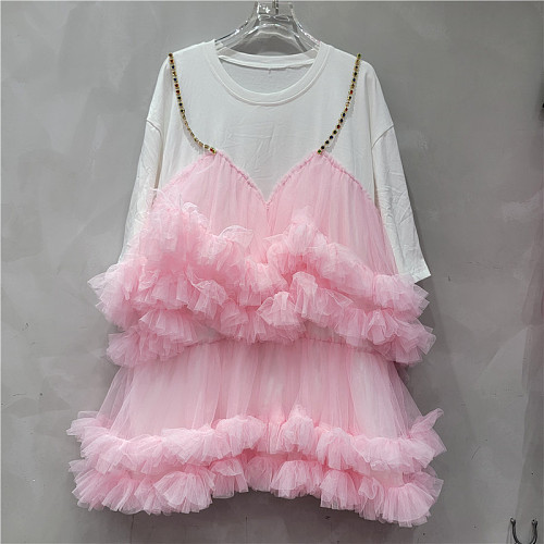 SUPER WHOLESALE | Chiffon Patchwork Puffy Dress