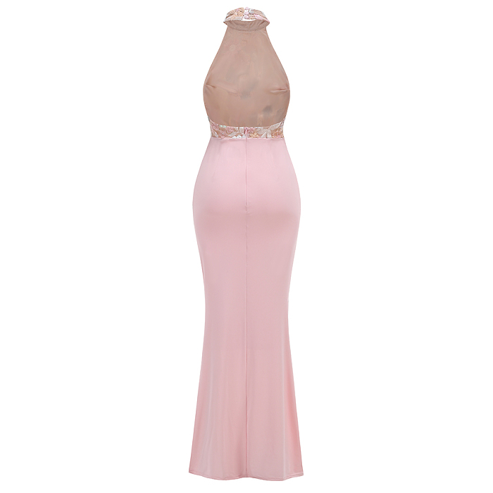 SUPER WHOLESALE |   Embroidered Patchwork Slim-fit Long Dress in Pink