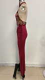 SUPER WHOLESALE |   Embroidered Patchwork Slim-fit Long Dress in Red