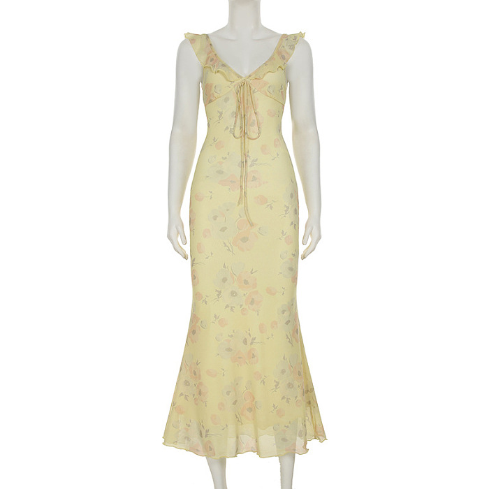 SUPER WHOLESALE | Printed Wave Hem Long Dress
