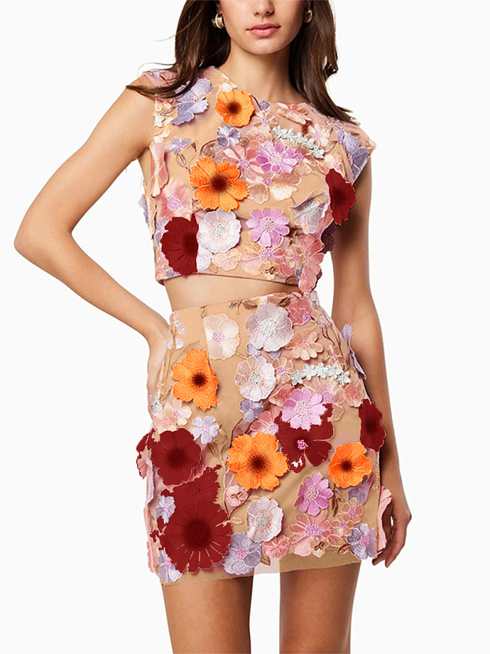 SUPER WHOLESALE | 3D Flowers Skirt Set
