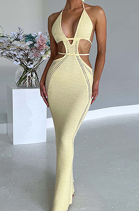 SUPER WHOLESALE | Halter Knitted Long Dress