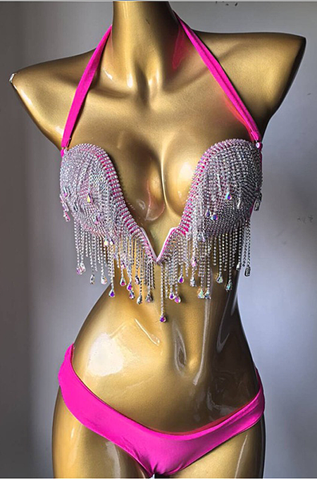 SUPER WHOLESALE |   Fringe Halter Bikini Set(rose)