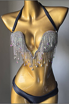 SUPER WHOLESALE |   Fringe Halter Bikini Set(black)