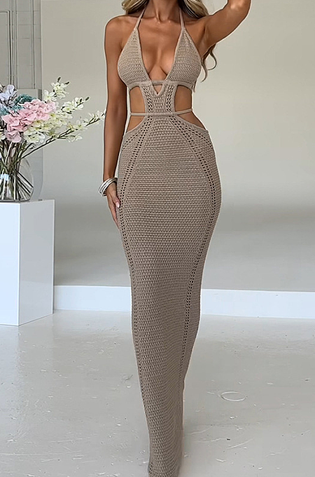 SUPER WHOLESALE | Halter Knitted Long Dress