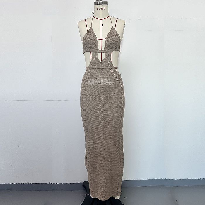SUPER WHOLESALE | Halter Knitted Long Dress