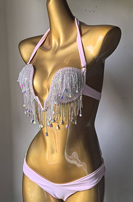 SUPER WHOLESALE |   Fringe Halter Bikini Set(pink)