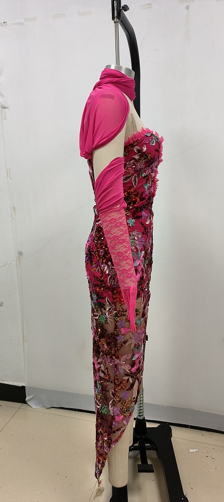 SUPER WHOLESALE |Embroidered Strapless Midi Dress with Gloves