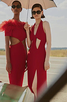 SUPER WHOLESALE | Feather Spaghetee Long Dress