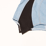 SUPER WHOLESALE | Denim Patchwork Off-Shoulder Min Dress