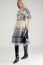 SUPER WHOLESALE | Flare Shoulder V Neck Midi Dress