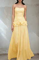 SUPER WHOLESALE | Strapless Ruffles Gown