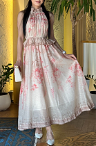 SUPER WHOLESALE | Rose Printed Off-shoulder Long Dress