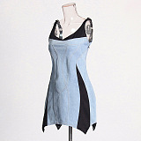 SUPER WHOLESALE | Denim Patchwork Off-Shoulder Min Dress