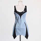 SUPER WHOLESALE | Denim Patchwork Off-Shoulder Min Dress