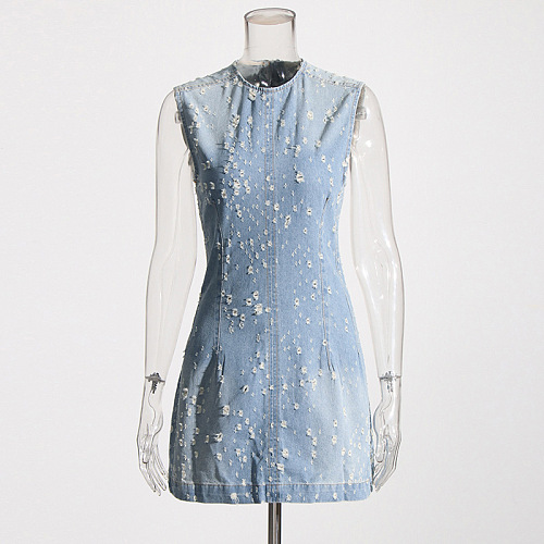 Denim Distress Off-Shoulder Min Dress