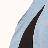 SUPER WHOLESALE | Denim Patchwork Off-Shoulder Min Dress