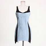 SUPER WHOLESALE | Denim Patchwork Off-Shoulder Min Dress