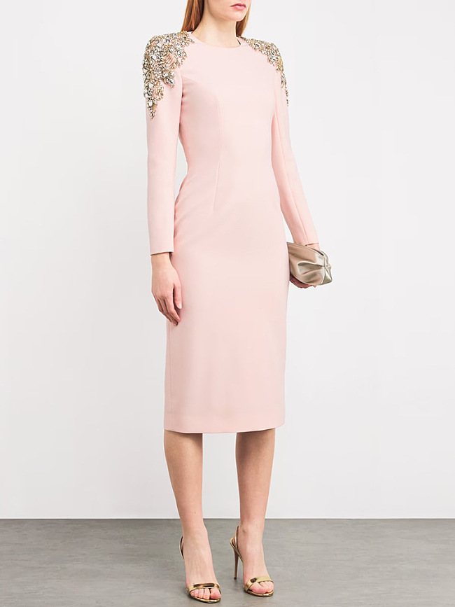 SUPER WHOLESALE |  Beaded Shoulder Long Sleeves Slim-fit Midi Dress